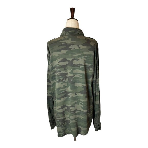 Sanctuary Shirt Women Medium Green Camo Collared Boyfriend Snap Button Down - Picture 3 of 13